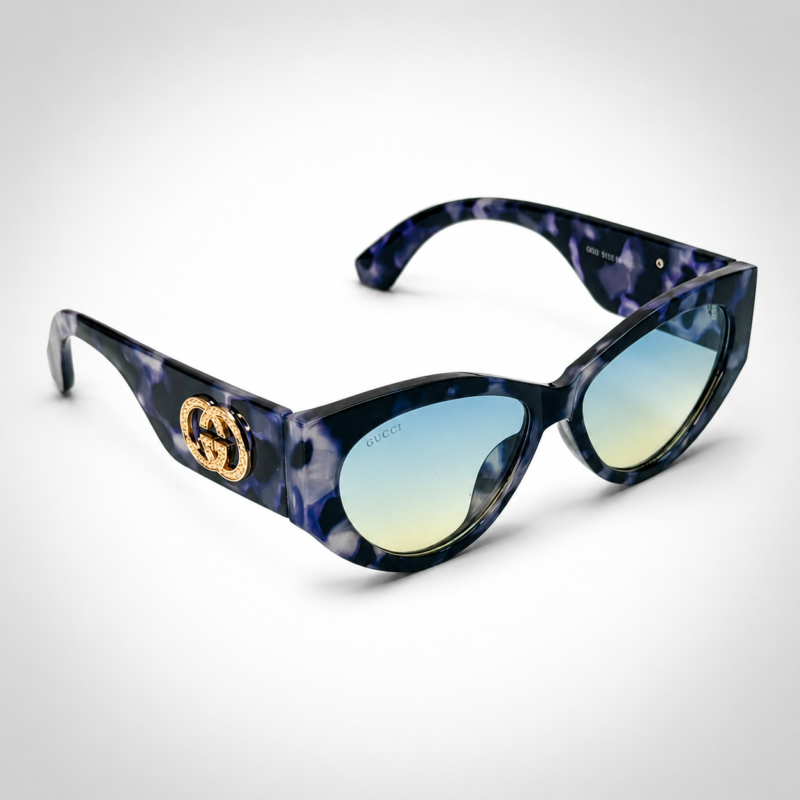 Blue Purple Marbled Cat-Eye Sunglasses – Gradient Gold GG Edition by EyExcelBD